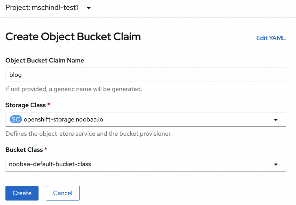 Using OCS to create an S3 bucket within two steps.