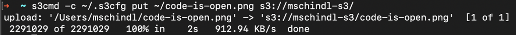s3cmd uploads / puts an object to an bucket.