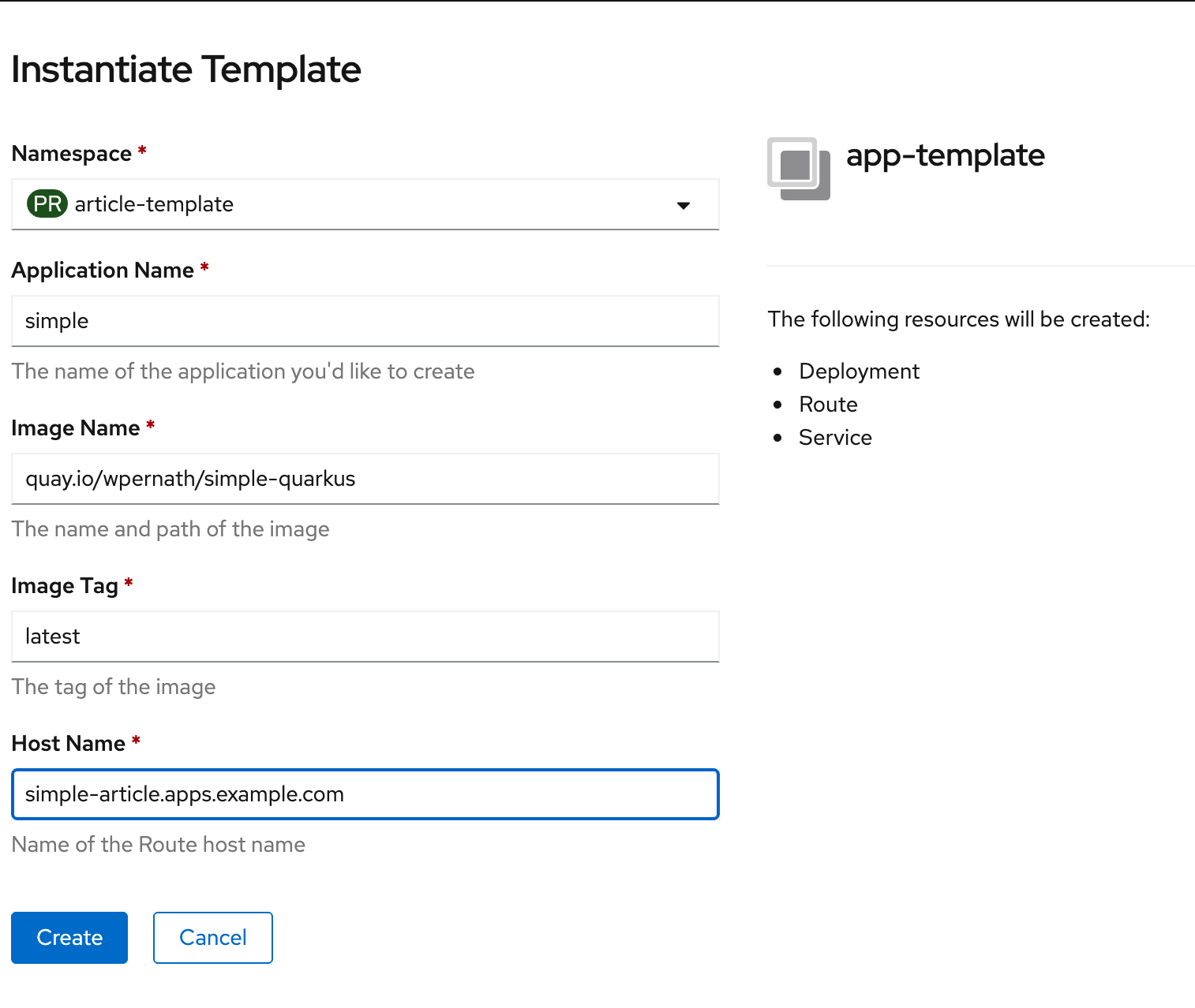 Image 4: Template instantiation with required fields