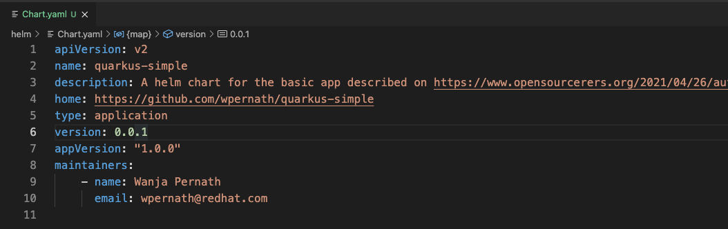 Image 4: The structure of the Chart.yaml file