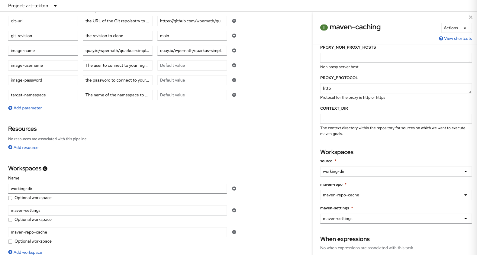 Image 6:Linking the workspaces from Pipeline to Task