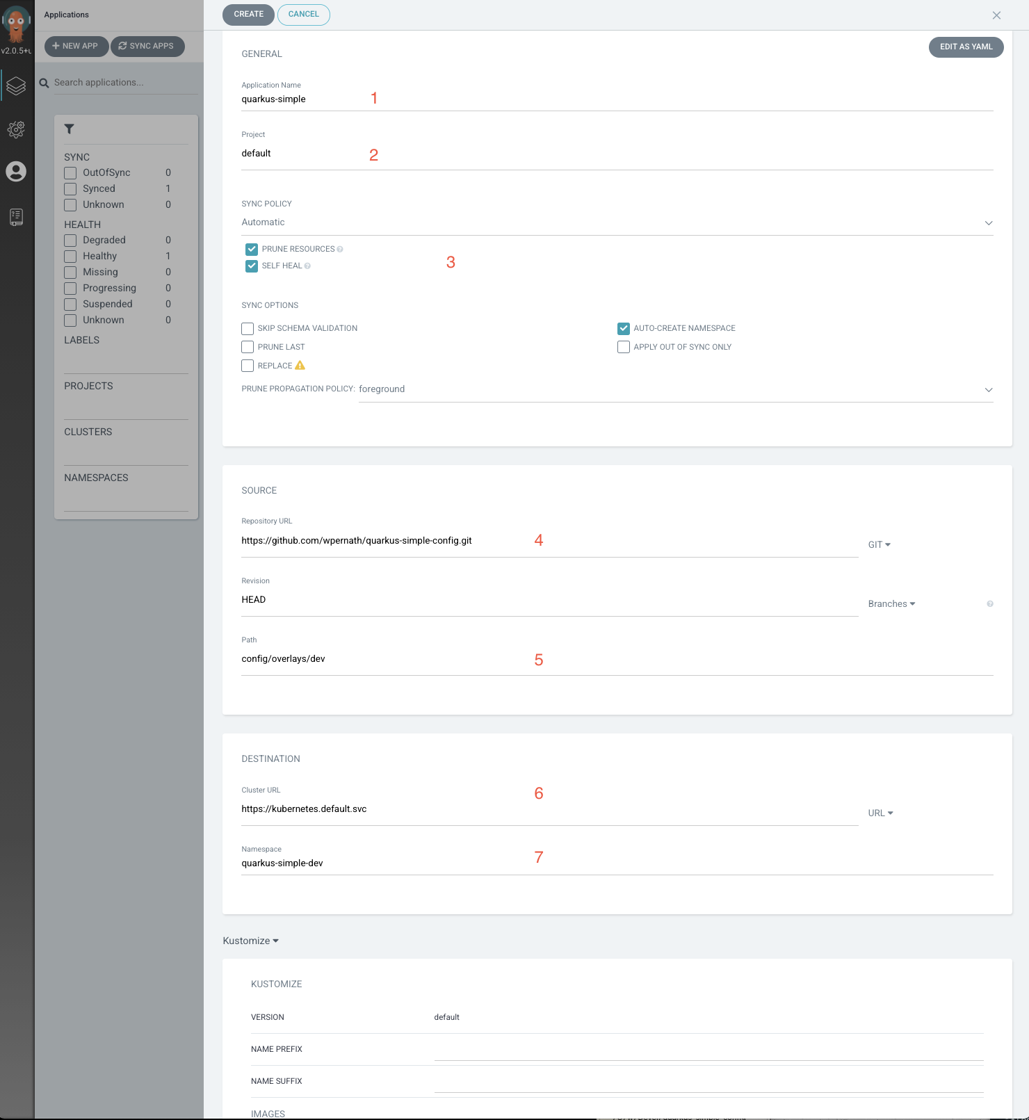 Image 4: Creating a new ArgoCD Application using the GUI
