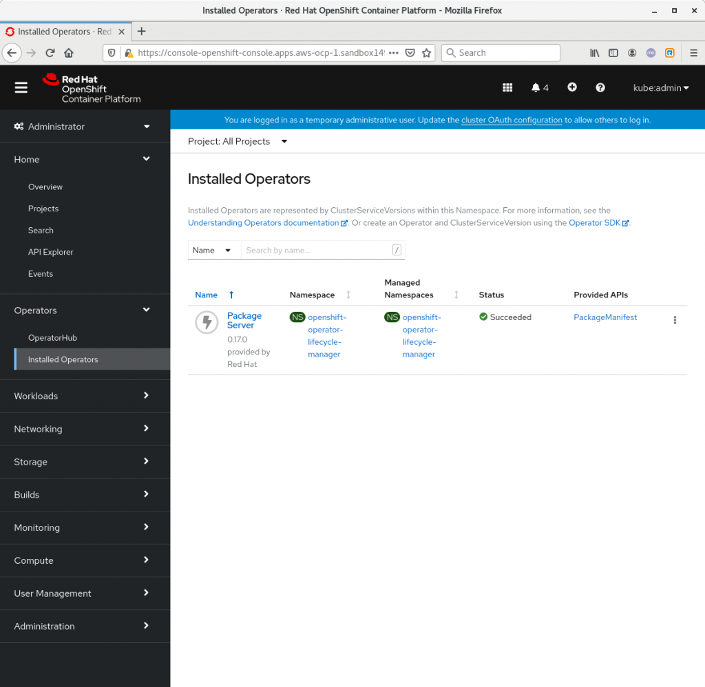 List of installed Operators in OpenShift