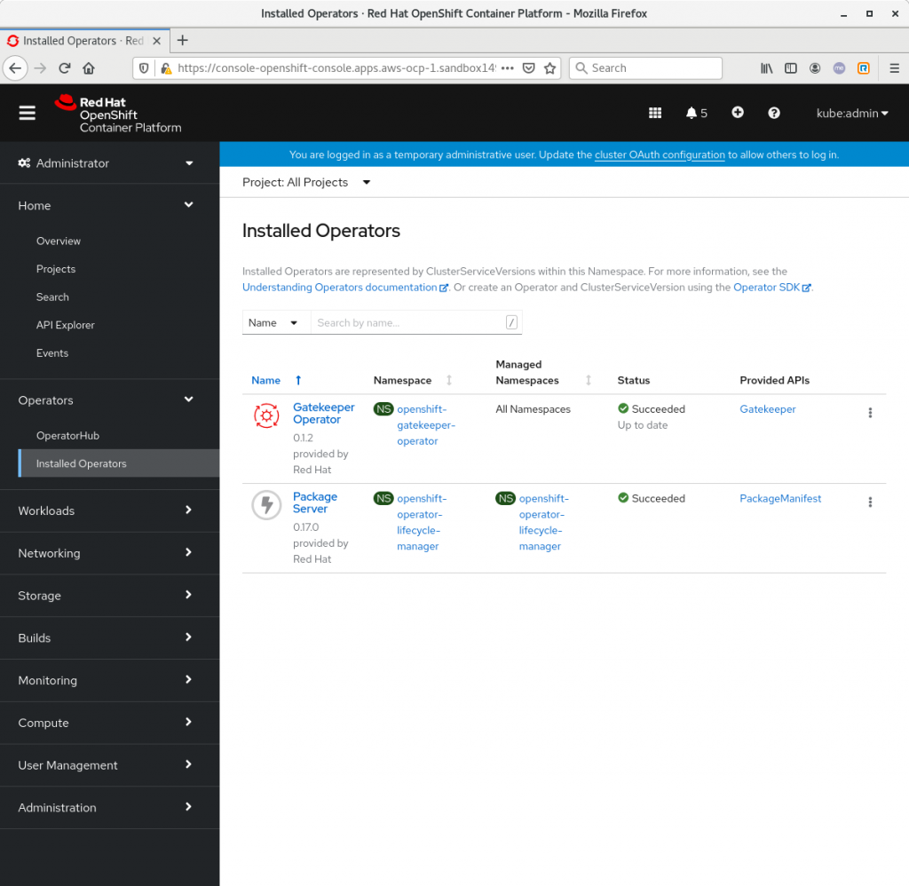 List of installed Operators in OpenShift with new Operator