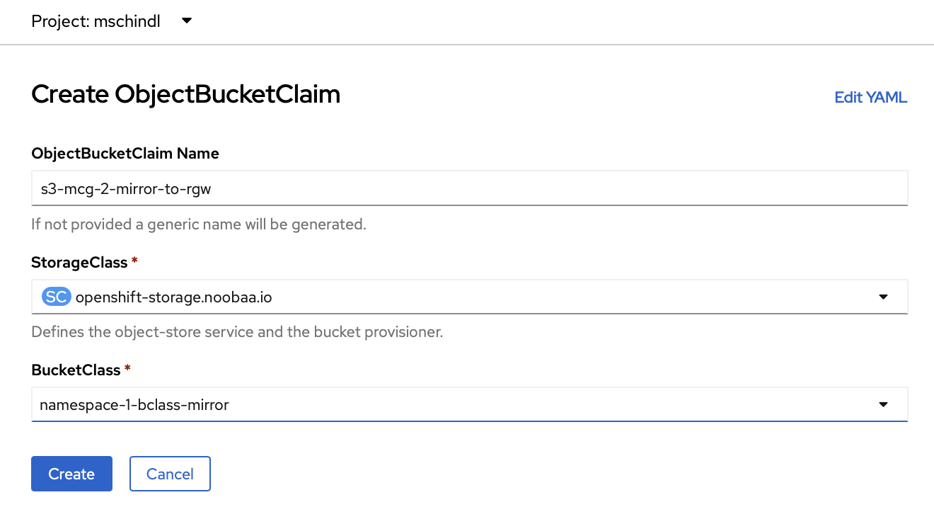 Configure of the second bucket with new BucketClass from the namespace